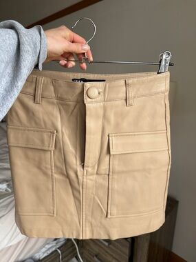 Beige Faux Leather Mini Skirt